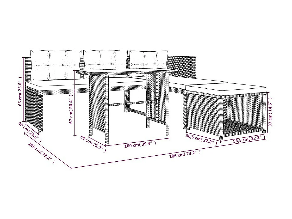 Salon de jardin 4 pcs Résine tressée Noir