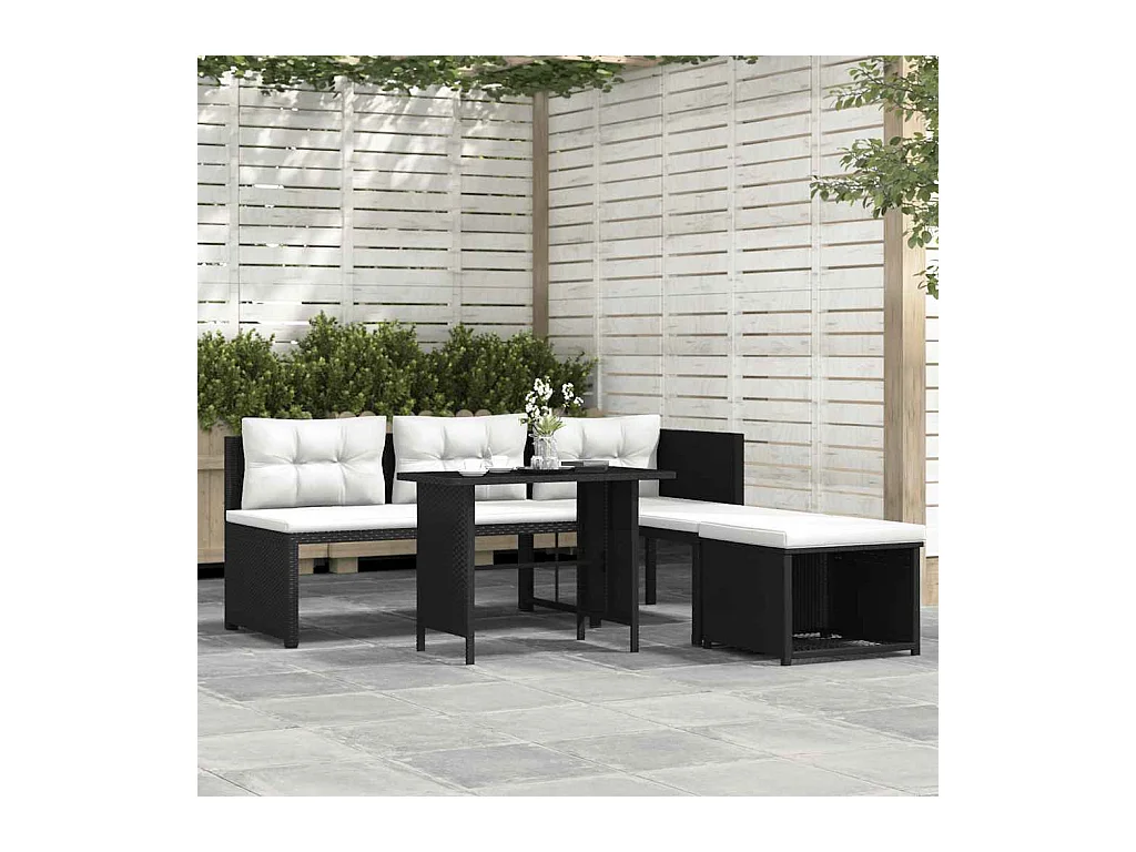 Salon de jardin 4 pcs Résine tressée Noir