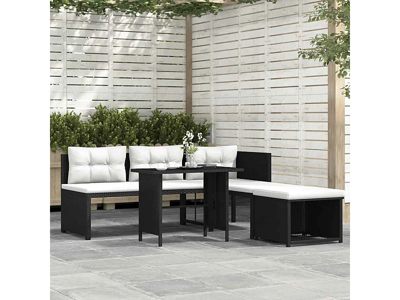 4-tlg. Garten-Lounge-Set Poly Rattan Schwarz