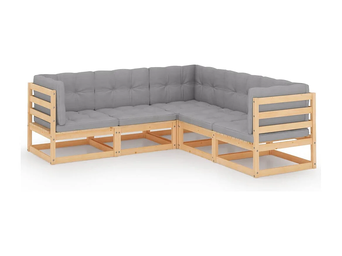 Salon de jardin 5 pcs avec coussins Bois de pin massif