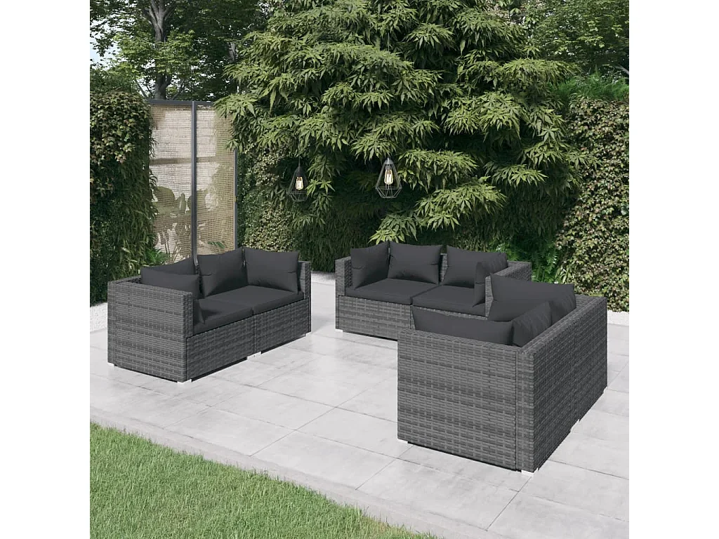 6-tlg. Garten-Lounge-Set mit Kissen Poly Rattan Grau