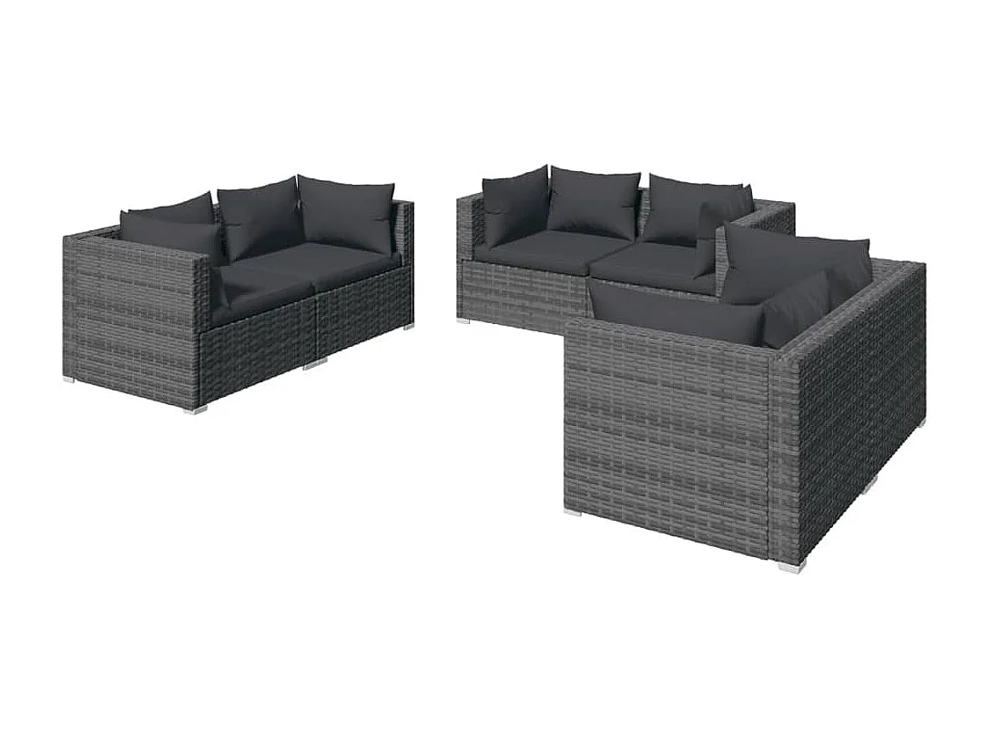 6-tlg. Garten-Lounge-Set mit Kissen Poly Rattan Grau