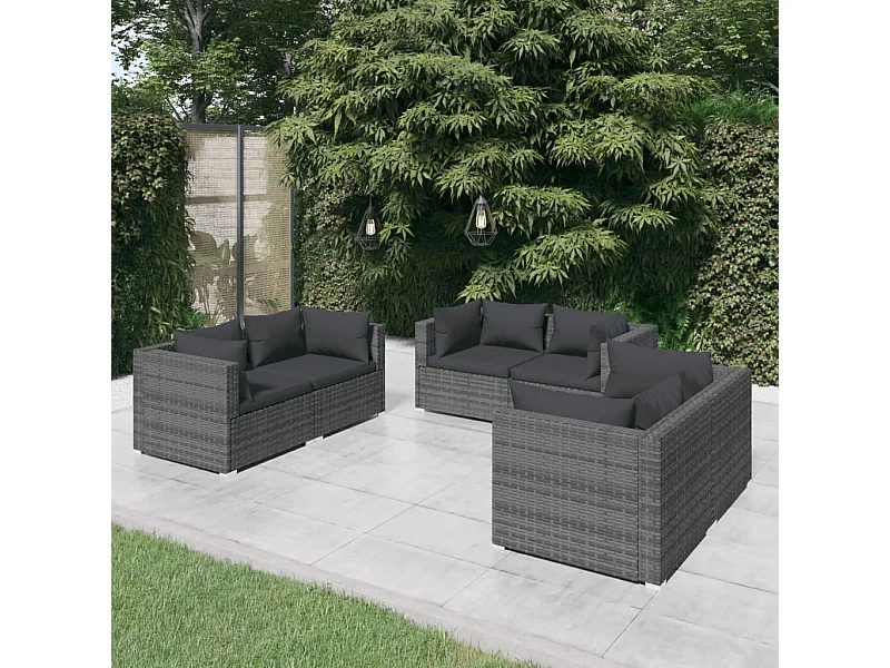 Salon de jardin 6 pcs avec coussins Résine tressée Gris