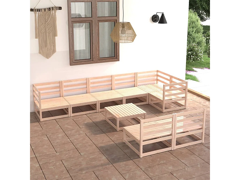 Salon de jardin 9 pcs bois de pin massif