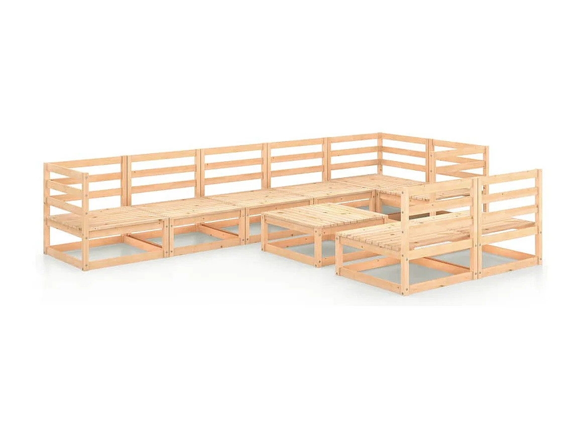 Salon de jardin 9 pcs bois de pin massif