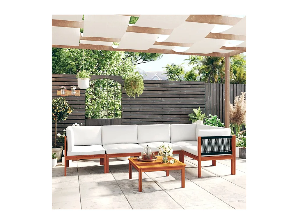 Salon de jardin 6 pièces avec coussins Crème 63 x 63 cm