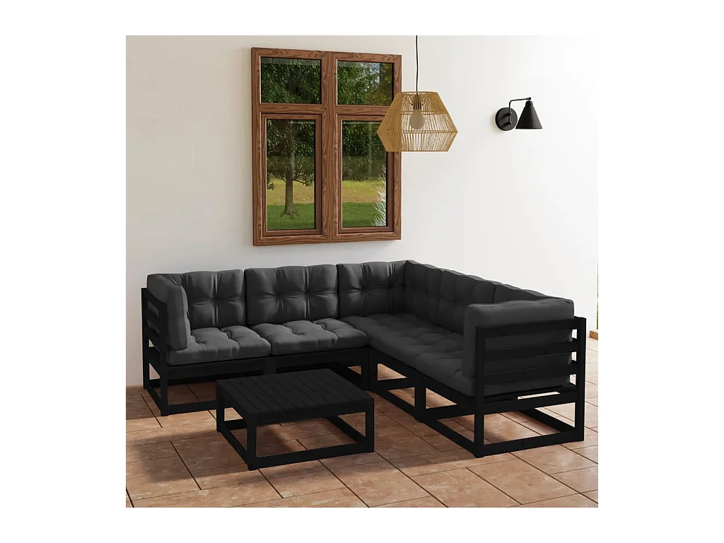 Salon de jardin 6 pcs avec coussins Bois de pin massif