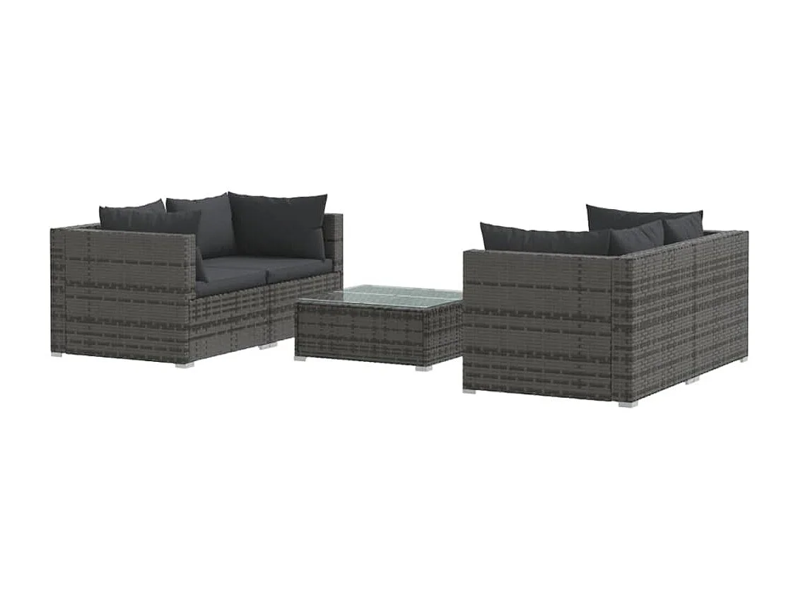 Set Divani da Giardino 5 pz con Cuscini in Polyrattan Grigio