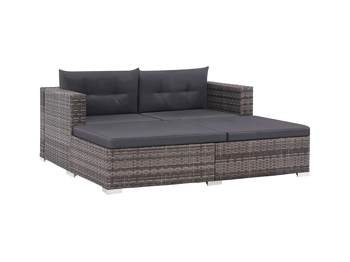 Salon de jardin 3 pcs avec coussins Résine tressée Gris