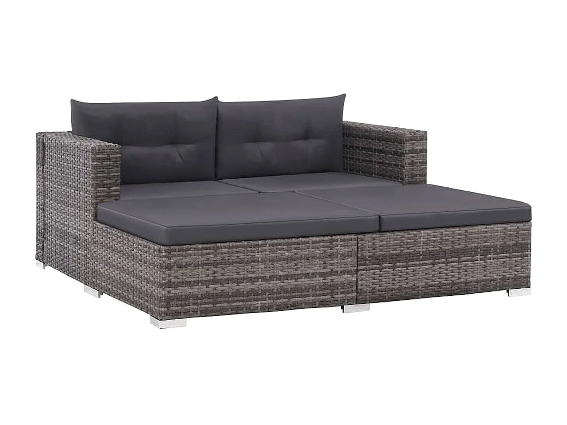 Salon de jardin 3 pcs avec coussins Résine tressée Gris