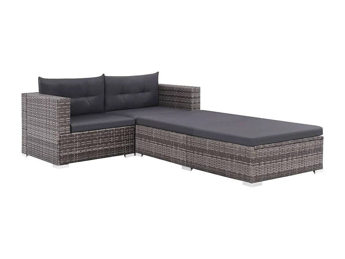 Salon de jardin 3 pcs avec coussins Résine tressée Gris