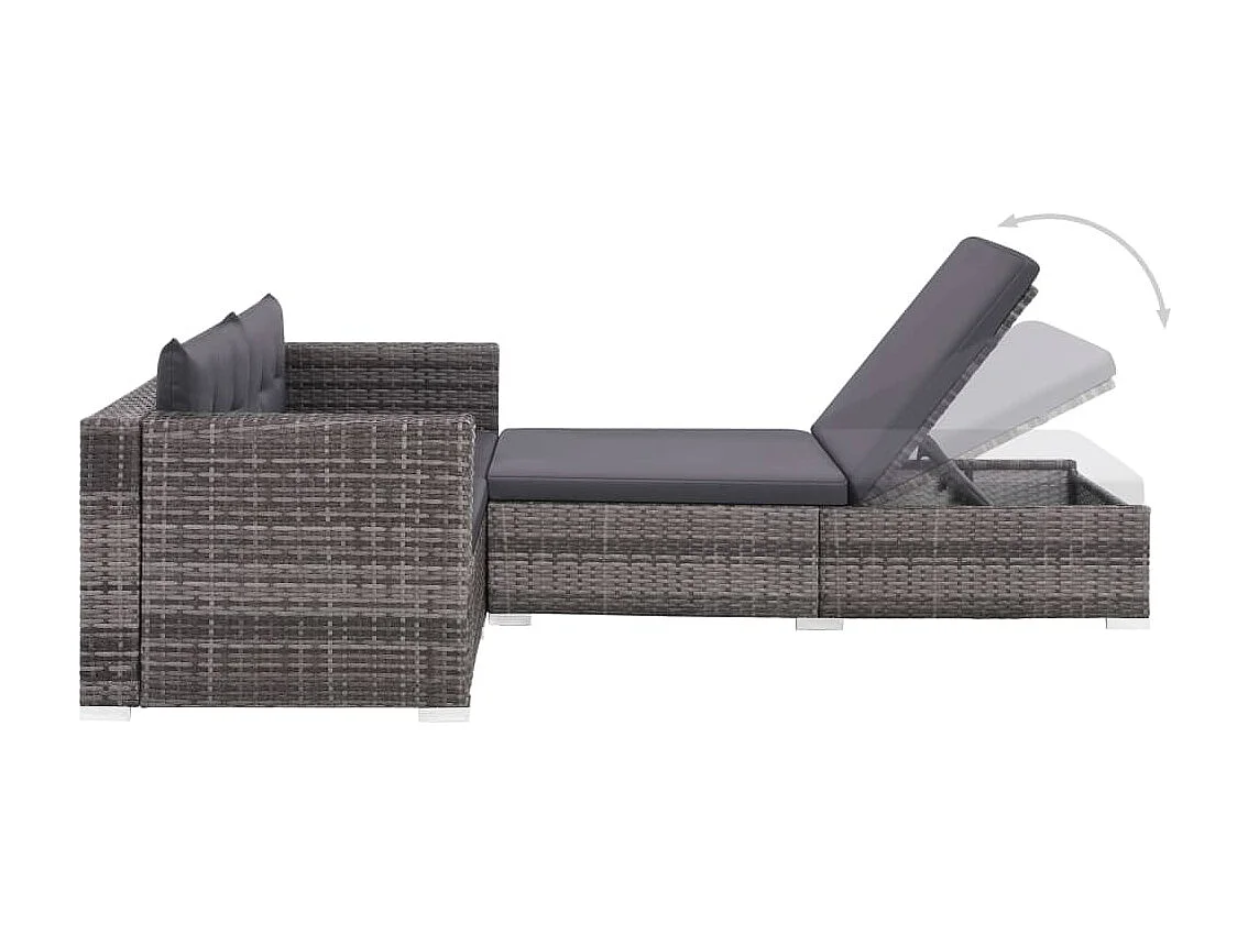 Salon de jardin 3 pcs avec coussins Résine tressée Gris
