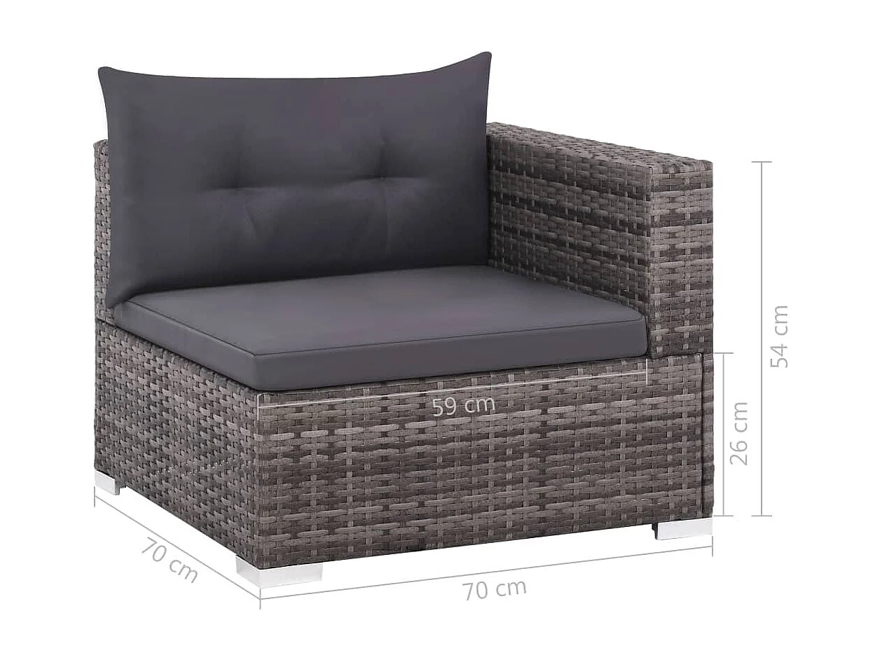Salon de jardin 3 pcs avec coussins Résine tressée Gris
