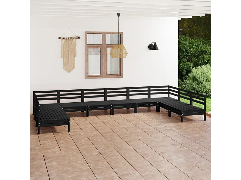 10-tlg. Garten-Lounge-Set Schwarz Massivholz Kiefer