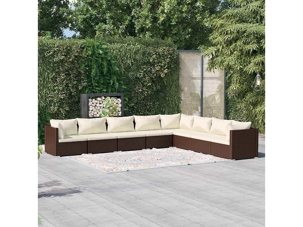Set Divani da Giardino con Cuscini 8 pz in Polyrattan Marrone