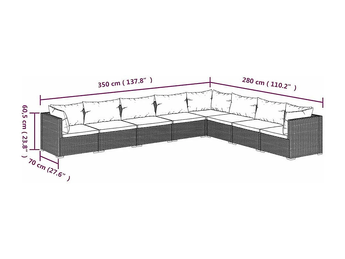 Set Divani da Giardino con Cuscini 8 pz in Polyrattan Marrone