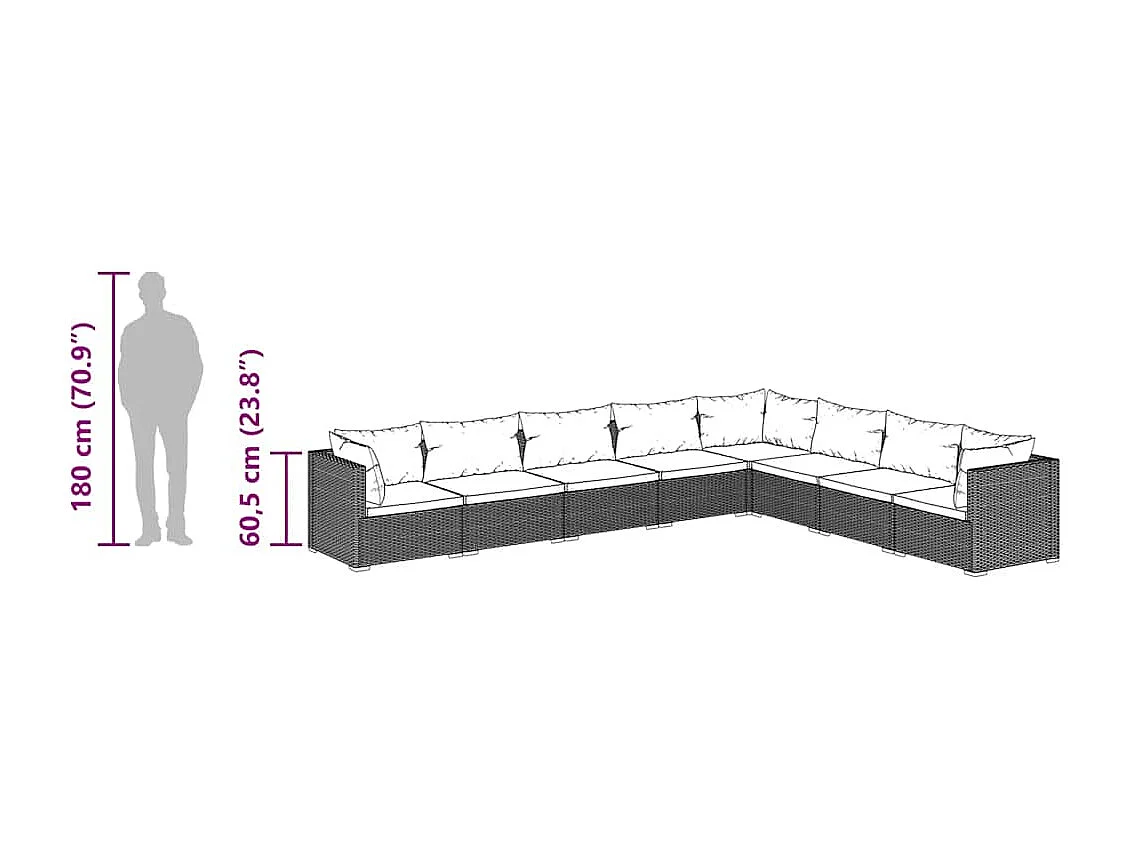 Set Divani da Giardino con Cuscini 8 pz in Polyrattan Marrone