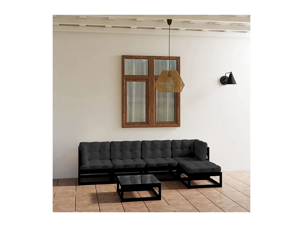Set Divani da Giardino 6 pz con Cuscini Legno Massello di Pino