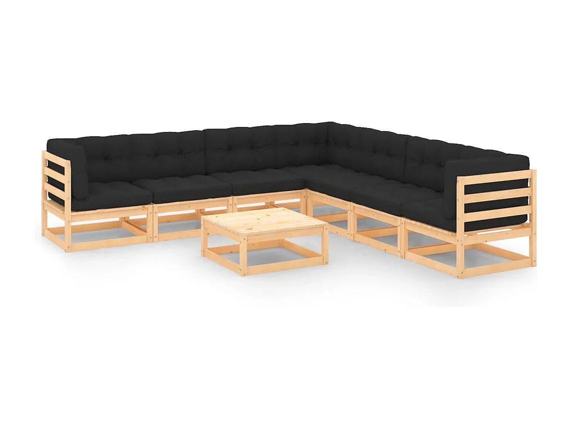 Salon de jardin 8 pcs avec coussins Bois de pin massif