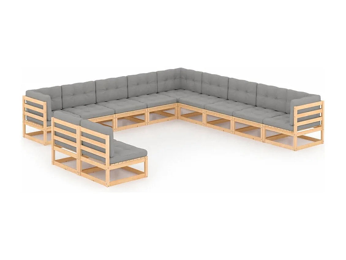 Salon de jardin 11 pcs avec coussins Bois de pin massif