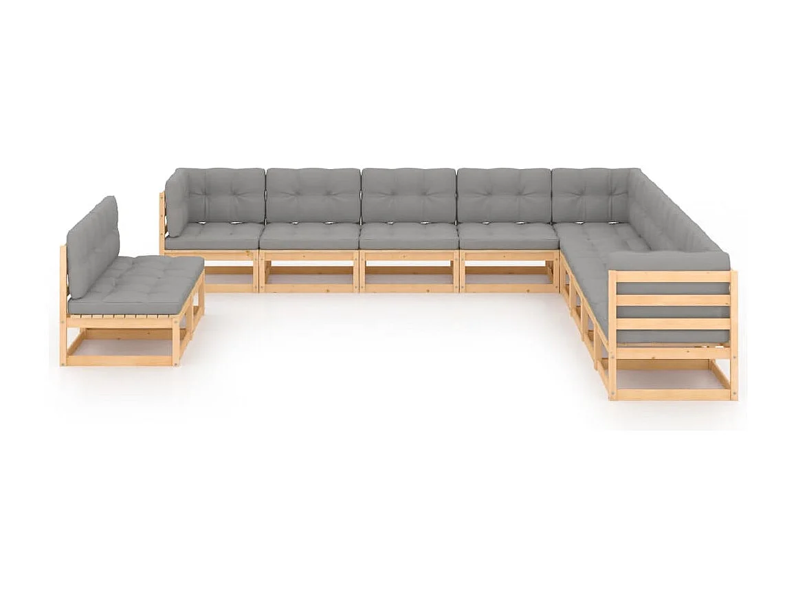 Salon de jardin 11 pcs avec coussins Bois de pin massif