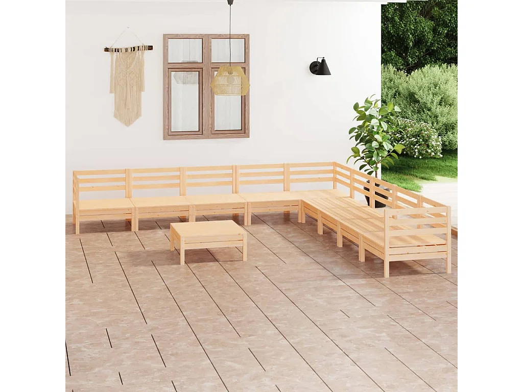 10 pcs conjunto lounge de jardim pinho maciço