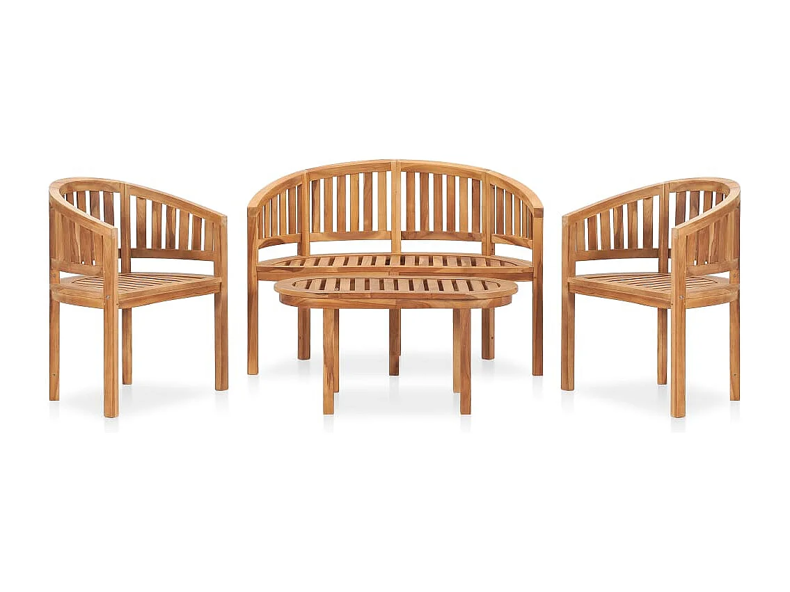 4 pcs conj. lounge de jardim formato banana teca maciça