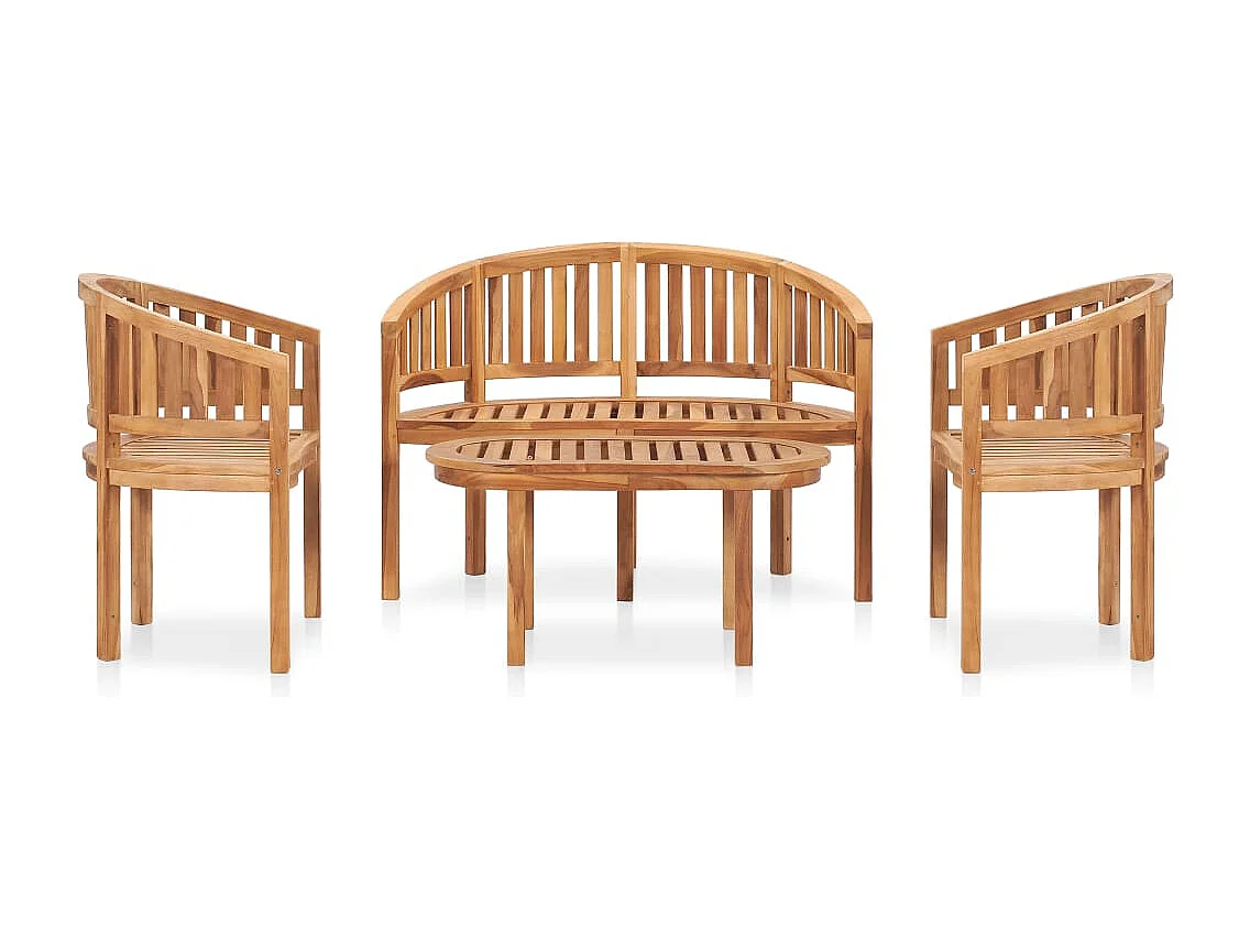 4 pcs conj. lounge de jardim formato banana teca maciça