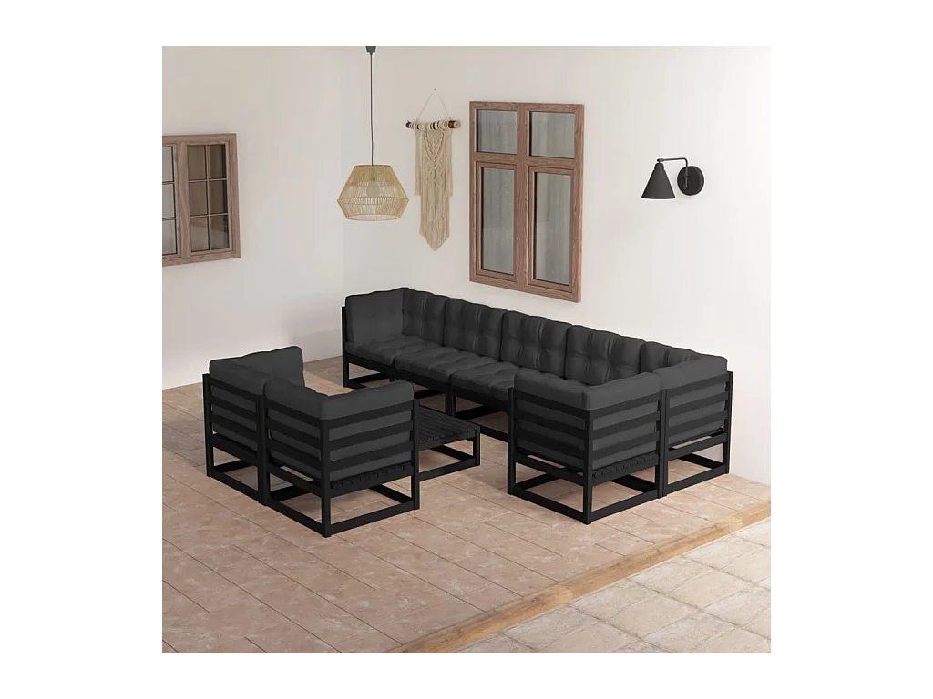 9-delige Loungeset met kussens massief grenenhout