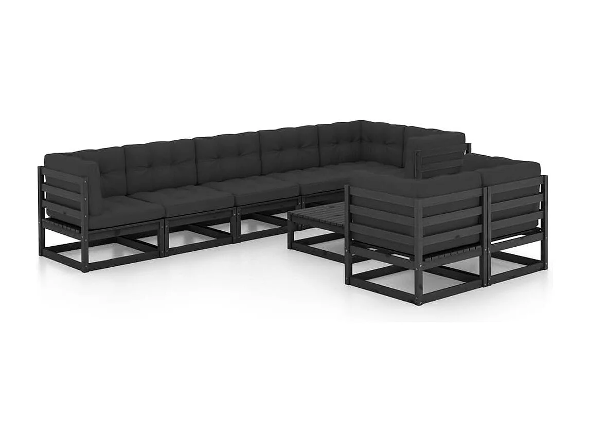 9 pcs conjunto lounge de jardim c/ almofadões pinho maciço