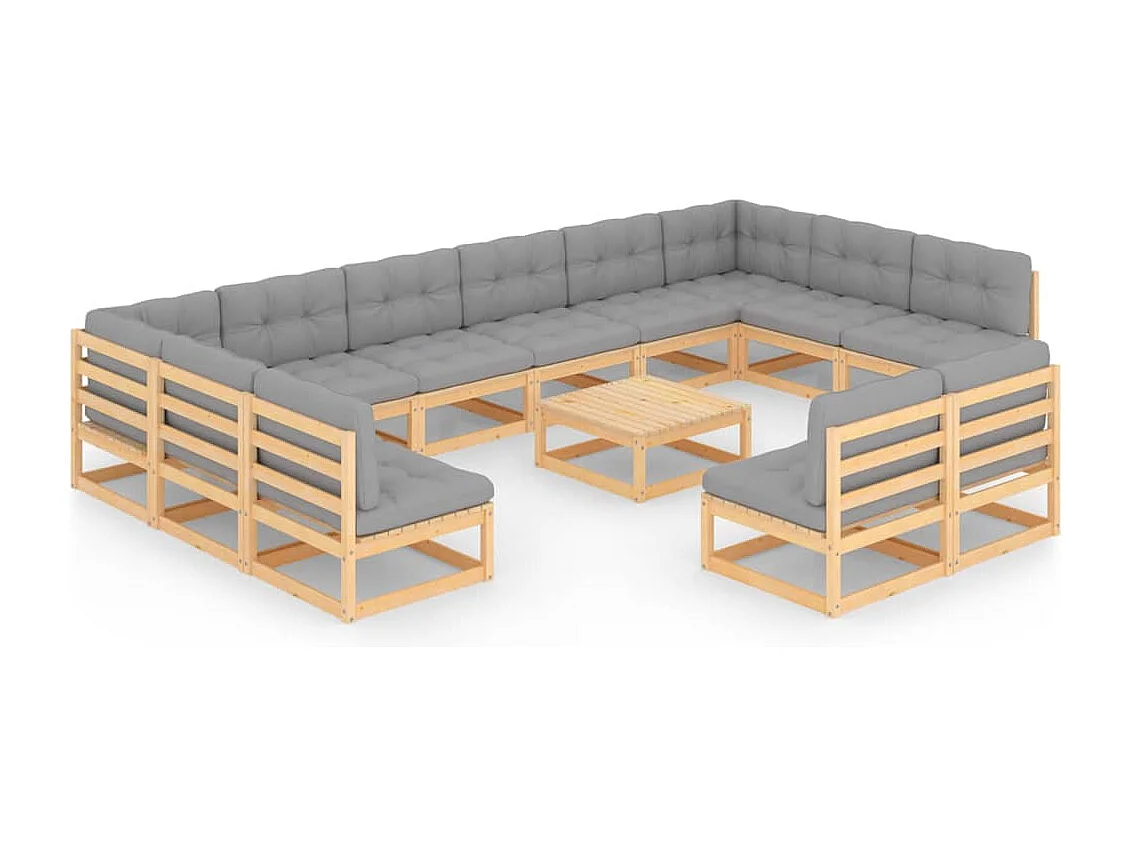 Set Divani Giardino 13 pz con Cuscini in Legno Massello di Pino