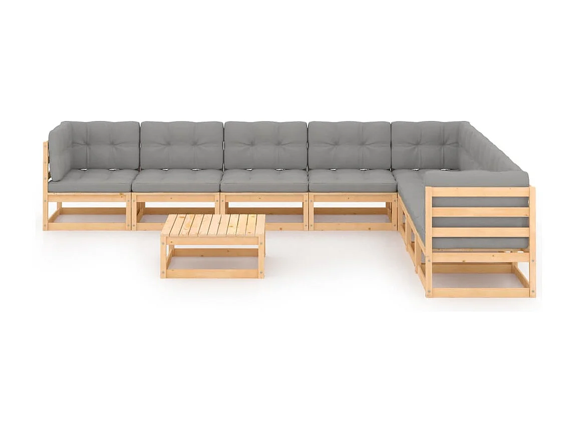 Salon de jardin 9 pcs avec coussins Bois de pin massif
