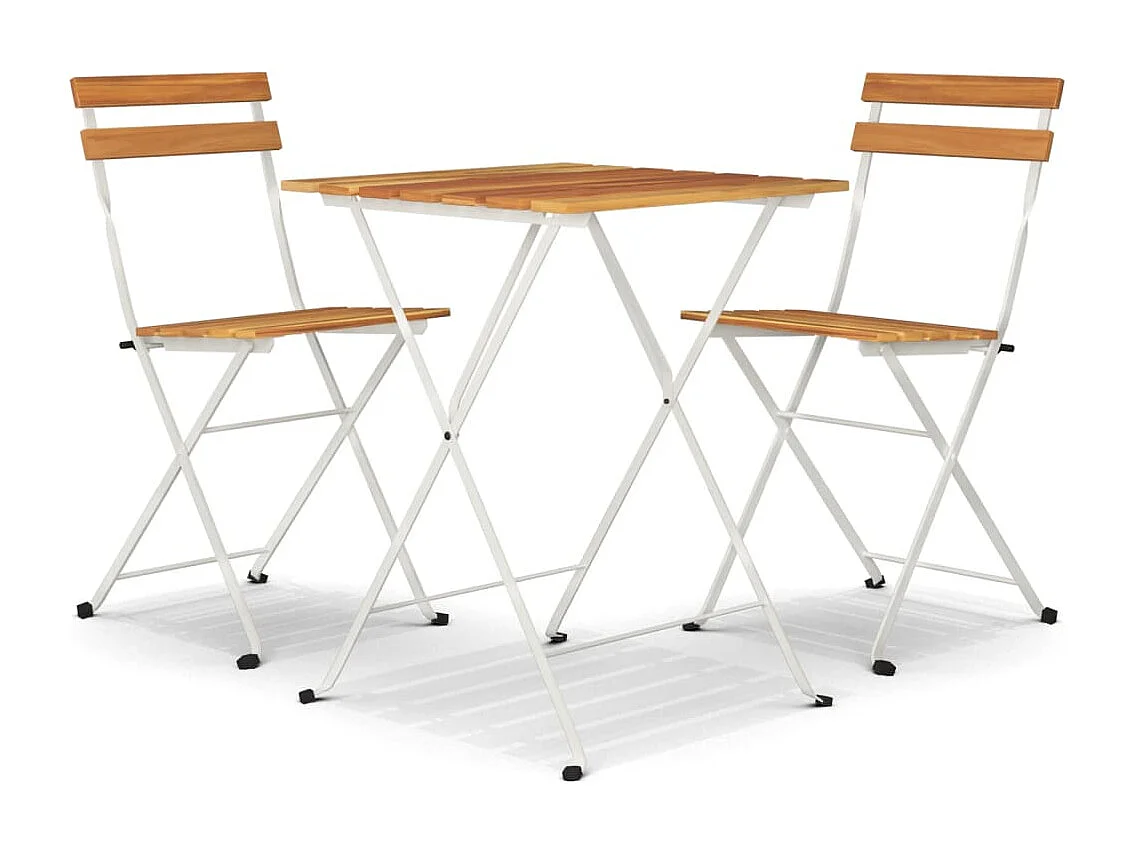 3 pcs conjunto de bistrô dobrável madeira de acácia maciça/aço