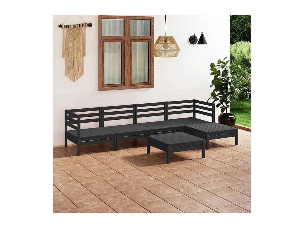 Salon de jardin 6 pcs Bois de pin massif Noir