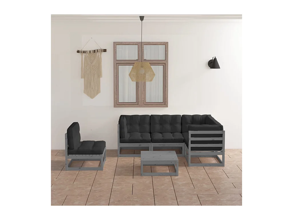Salon de jardin 6 pcs avec coussins Bois de pin massif