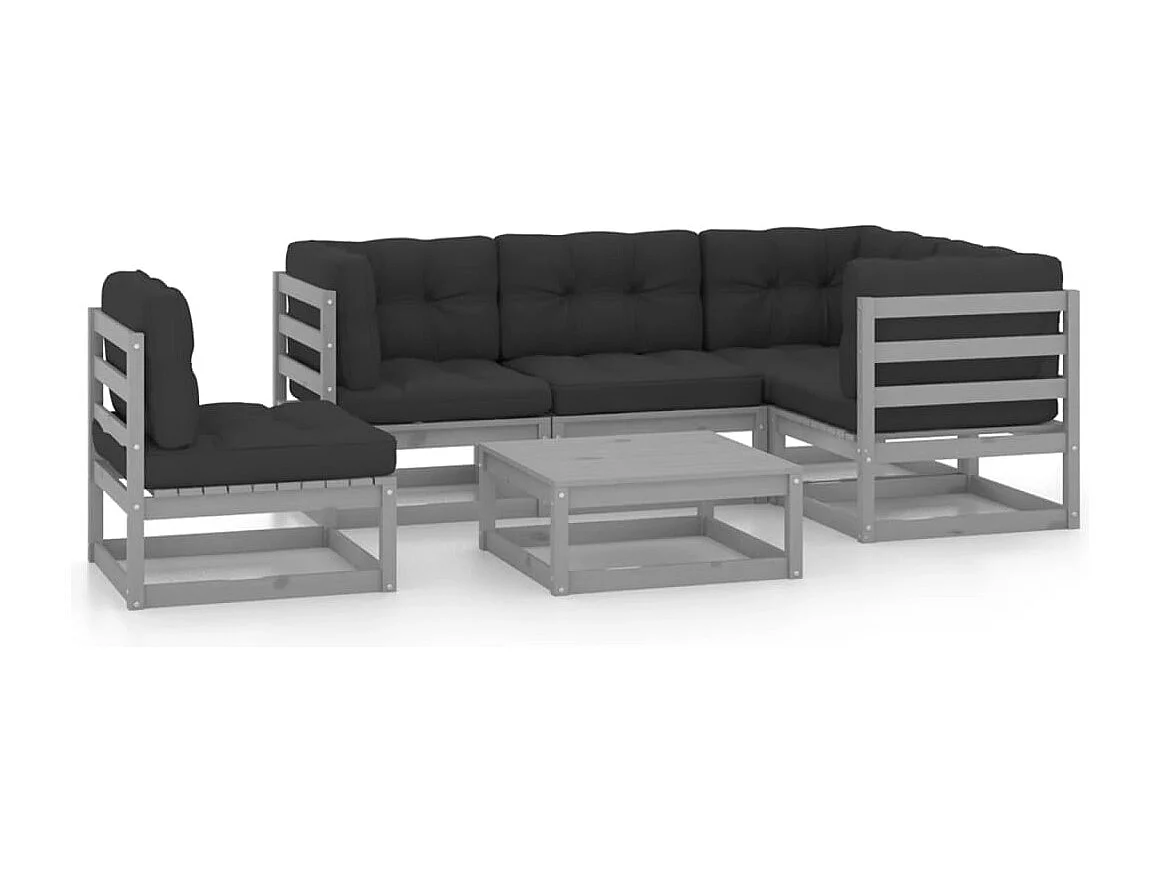 6-delige Loungeset met kussens massief grenenhout