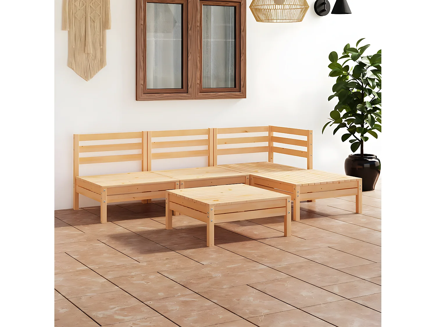 5-tlg. Garten-Lounge-Set Massivholz Kiefer