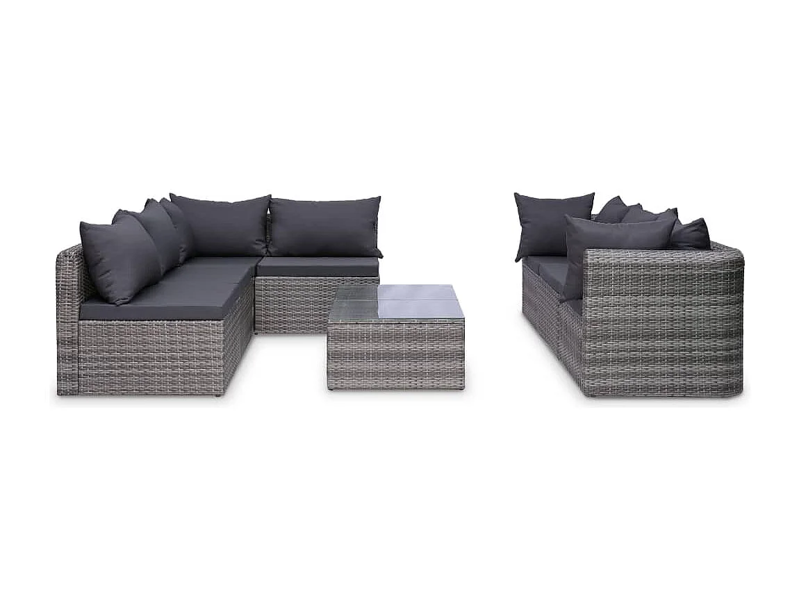 10-tlg. Garten-Lounge-Set mit Kissen Poly Rattan Grau