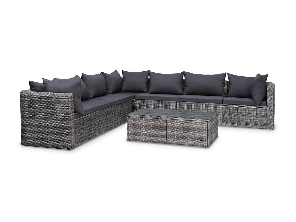 Salon de jardin 10 pcs avec coussins Résine tressée Gris