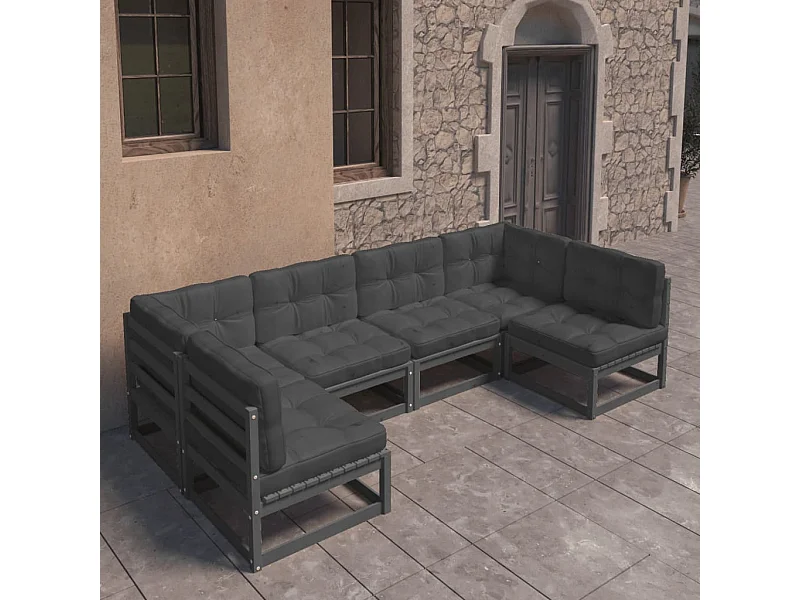 Set Divani da Giardino 6 pz con Cuscini Massello di Pino Nero