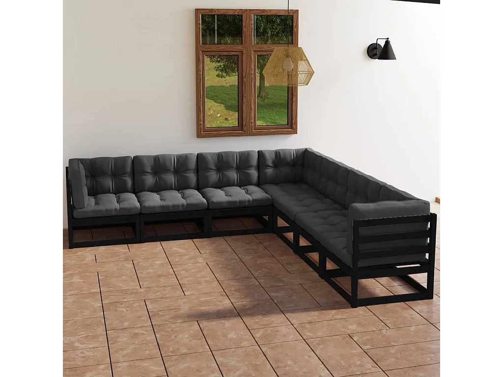 Set Divani da Giardino 7 pz con Cuscini Legno Massello di Pino