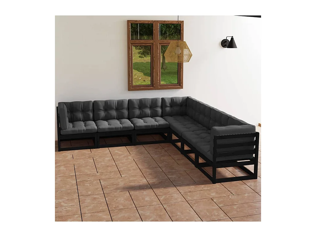7-delige Loungeset met kussens massief grenenhout