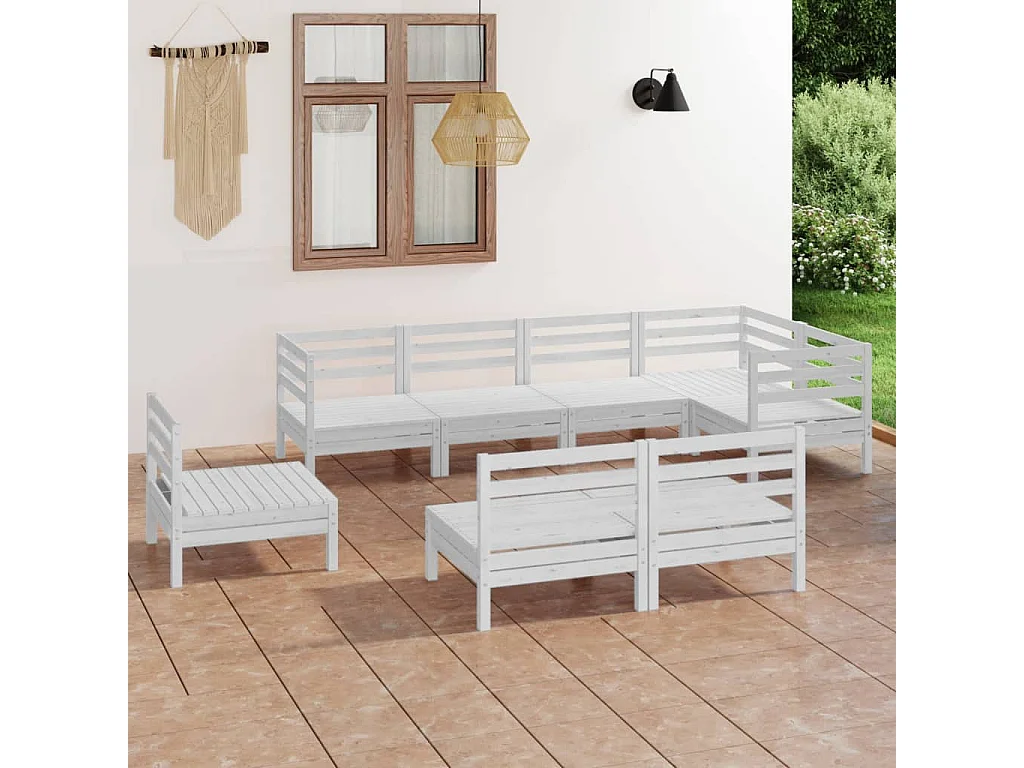 8-tlg. Garten-Lounge-Set Massivholz Kiefer Weiß
