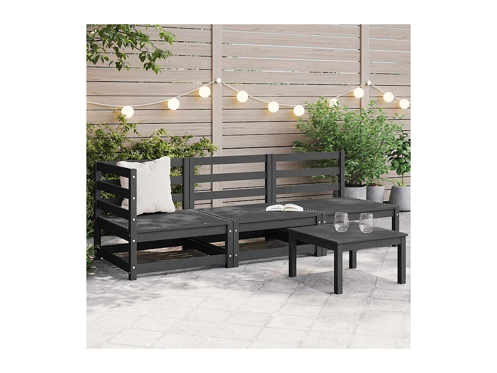 Salon de jardin 3 pcs gris bois de pin massif
