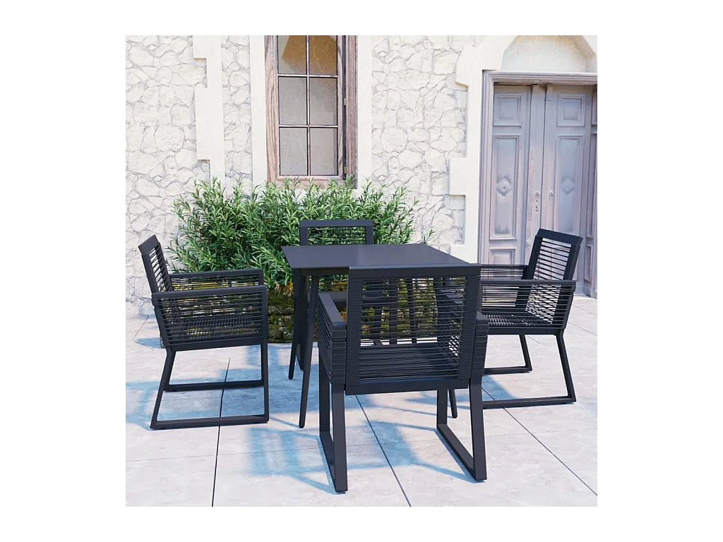 Ensemble à manger d'extérieur 5 pcs Rotin PVC Noir