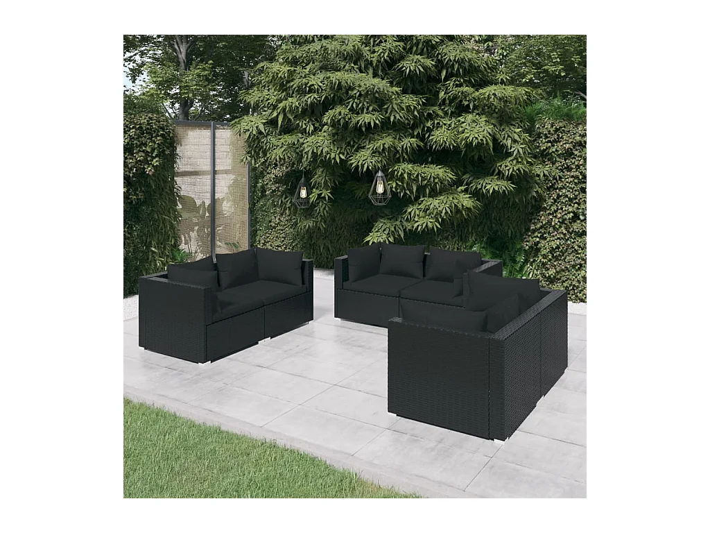 6-tlg. Garten-Lounge-Set mit Kissen Poly Rattan Schwarz