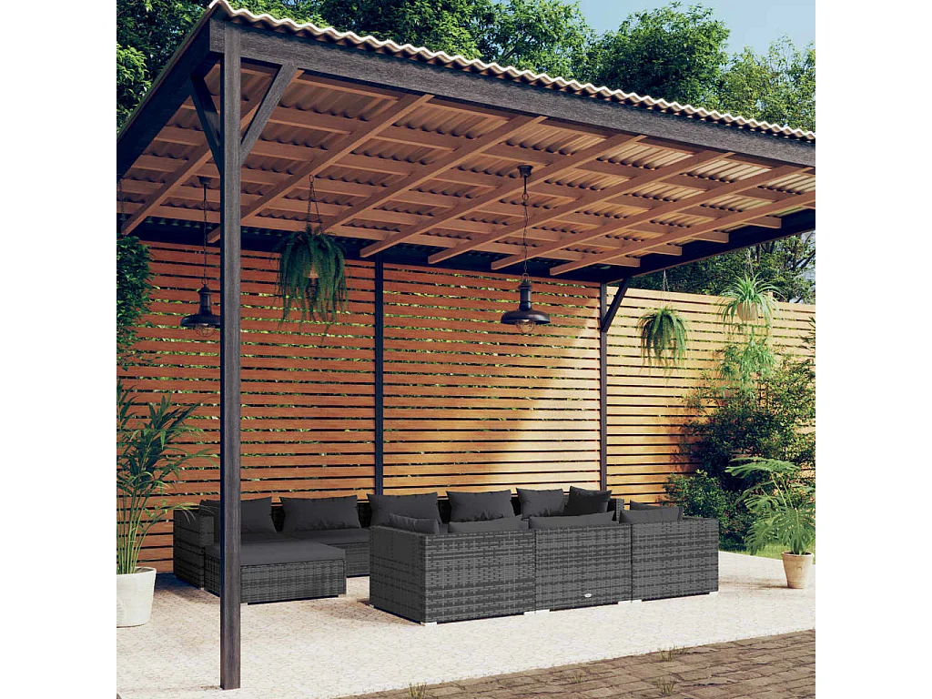 Salon de jardin 10 pcs avec coussins Gris Résine tressée