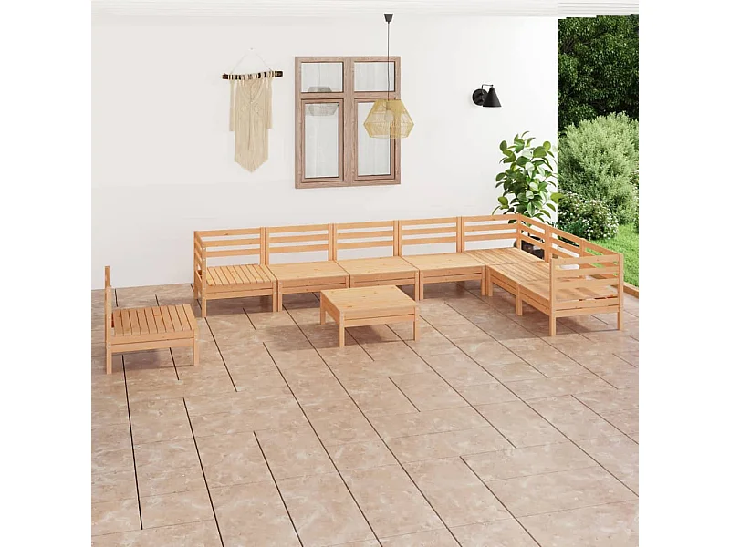 9-tlg. Garten-Lounge-Set Massivholz Kiefer