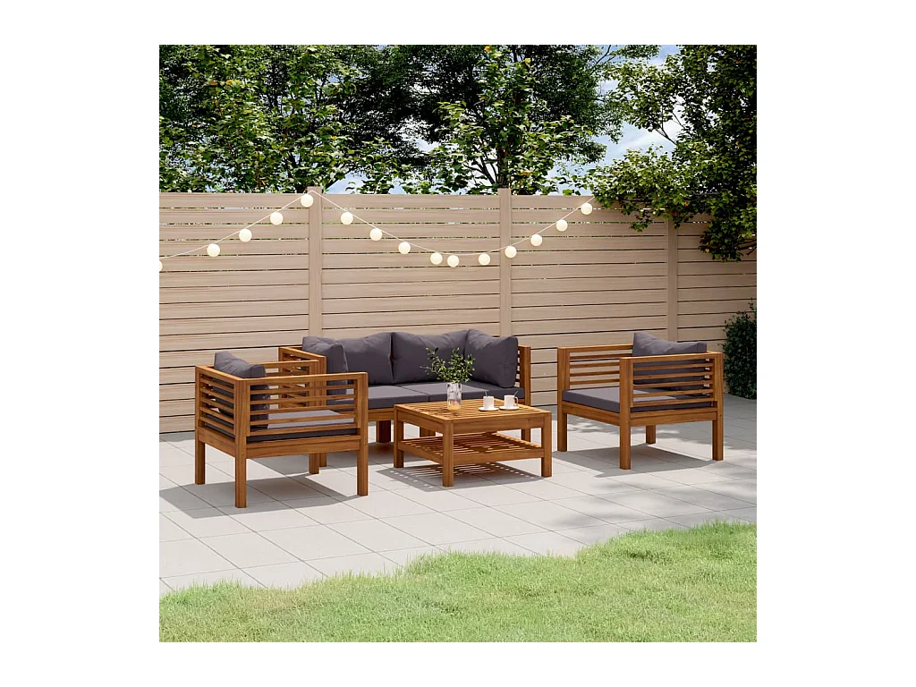 Salon de jardin 5 pcs avec coussin Bois d'acacia solide