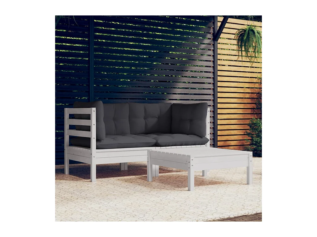 Set Divani da Giardino 3 pz con Cuscini Antracite Legno di Pino